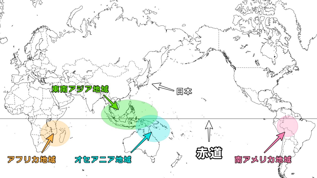 ビカクシダ原種18種類の自生地